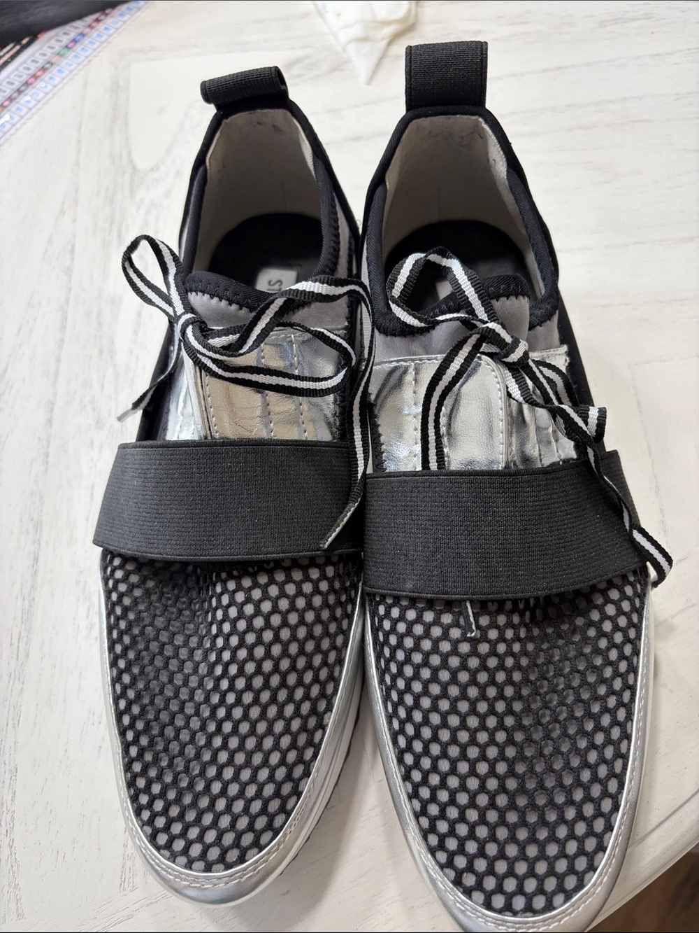 Steve Madden Black and Silver Slip-On Lace Sneakers